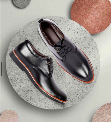 Zixer Genuine Synthetic Leather Office Black Formal Shoes For Men || Oxford Look Lace Up For Men(Black , 6)