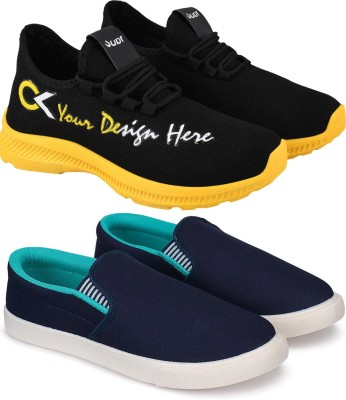 Free Kicks Combo of 2 FK- 208 & FITMAN Trendy Running Shoes For Men(Black, Yellow, Blue)