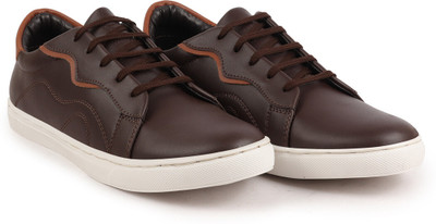 FAUSTO Classic Lace Up Elevated Look Shoes with Contrast Sole|Low Ankle|Casual Shoe Sneakers For Men(Brown , 10)