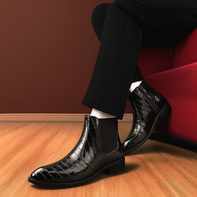 YUVRATO BAXI Men's 1.5 Inch Heel Height Black Casual Formal Chelsea Boot And Office Wear Boot Sneakers For Men(Black , 6)