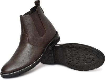 XAVO XAVO Men's Chelsea Boots for Men Boot Shoes Incline Zipper Elastic Round Toe High Tops For Men(Brown , 9)