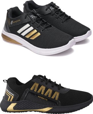 Free Kicks Sneakers For Men(Black, Gold , 6)