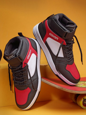 asian Carnival-02 Mens High Top Casual Chunky Sneakers Sneakers For Men(Black, Red , 6)