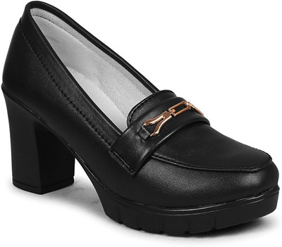 COMMANDER Casual and Trendy Heel Loafers for Women Corporate Casuals For Women(Black , 8)