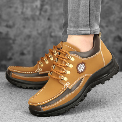 Rzisbo Synthetic Leather Lightweight Comfortable Trendy Walking Hiking Trekking Lace Up Boots For Men(Tan , 10)