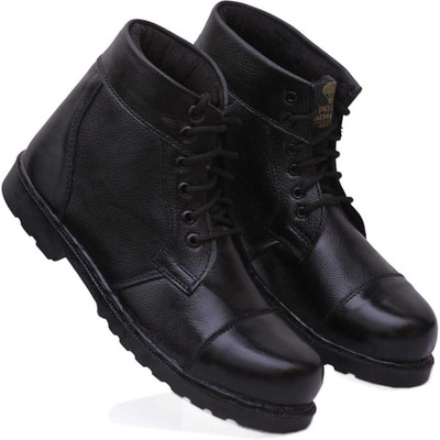 FooTken Men's Ankle Length Genuine Leather Lace Up Shoes Boots For Men(Black , 7)