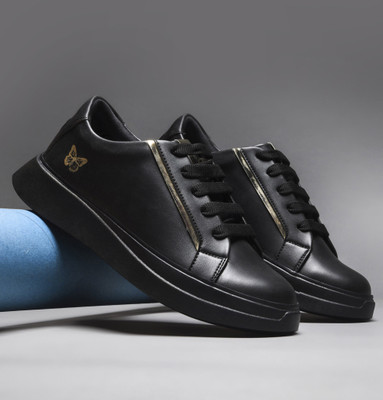 jm looks Women's Chunky Lace-up Shoes Casual Sneakers Sneakers For Women(Black , 8)