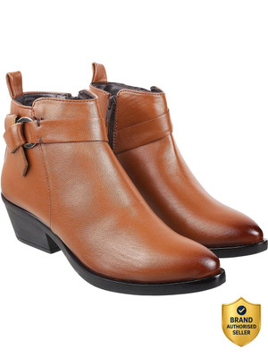 MOCHI TanBlockHeeledBootswithBuckles Boots For Women(Tan , 6)