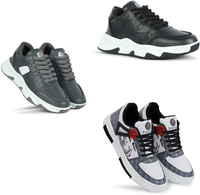 Walkivo Stylish Sports Sneakers foR ALL | Lightweight Walking Shoes. Lace Up For Men(Black, Grey, Black , 9)