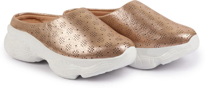 FAUSTO Back Open Classic Design Slip On Mules Shoes Loafers For Women(Gold , 3)