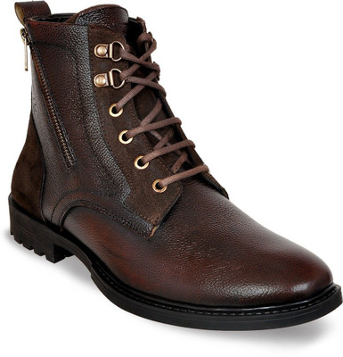 Allen Cooper Genuine Premium Leather Luxury High-Top Ankle Boots For Men(Brown , 10)