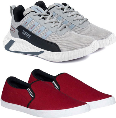 BRUTON Combo Pack of 2 Sports Shoes Running Shoes For Men Running Shoes For Men(Grey, Maroon , 7)