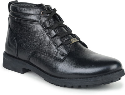 Zoom Shoes Genuine Leather High Ankle Boots| Lace-up & Soft Cushioned Insole Daily Comfort Boots For Men(Black , 9)