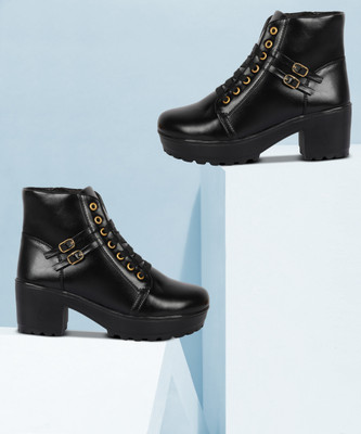 Myshtezia Lace-Up Ankle-Length Boots For Women Boots For Women(Black , 8)