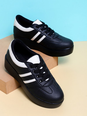 TRASE TRASE Stylish Lace-Up Sneakers for Women with Cushioned Sole Walking Shoes For Women(Black , 6)