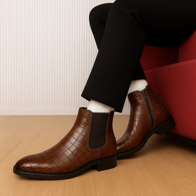 YUVRATO BAXI Men's 1.5 Inch Heel Height Brown Casual Formal Chelsea Boot And Office Wear Boot Sneakers For Men(Brown , 6)