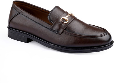 BXXY Men's Faux Leather Material Brown Buckle Loafer And Mocassion Shoes Slip On For Men(Brown , 10)