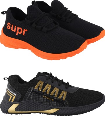 Free Kicks Combo of 2 FK - 411-393 Stylish Walking Shoes For Men(Black)