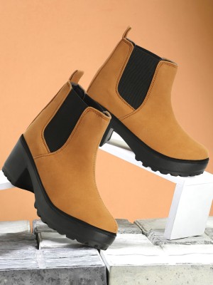 THE ALL WAY Women's Fashionable Casual Boots with High Heels for Girls Boots For Women(Tan)