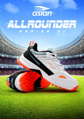 asian All Rounder-01 Men’s Cricket Shoes | Long-Lasting Grip & Lightweight Shoe Cricket Shoes For Men(White, Orange , 6)