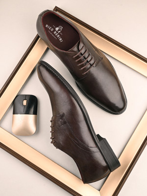 Nico Nerini Men’s Classic Premium Elegant Lace-Up Formal Leather Shoes for Men Derby For Men(Brown , 7)