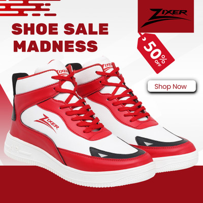 Zixer Casual High Top Shoes For Men High Neck Ankle Fashion Trending Sneakers For Boy Boots For Men(Red , 10)