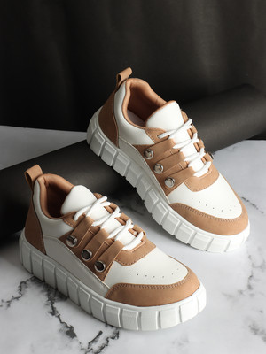 Roadster . Color-Blocked Lightweight Running Shoe's Sneakers For Women(Tan , 4)