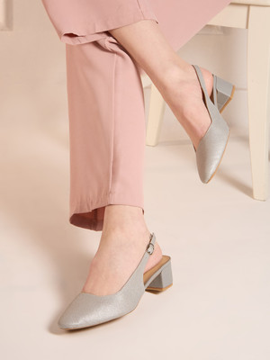 Inc.5 Womens Silver Ethnic Solid Narrow Toe Block Heel Mules For Women(Silver , 6)