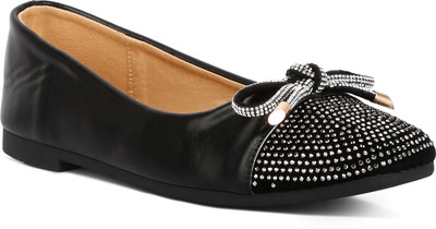 London Rag Black Rhinestones Embellished Toe Cap Ballerinas Bellies For Women(Black , 6)