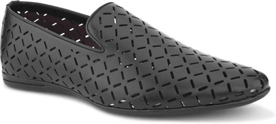 House of Pataudi Perforated Comfortable ,breathable Synthetic TPR sole Slip-On Mojaris Bellies For Men(Black , 8)