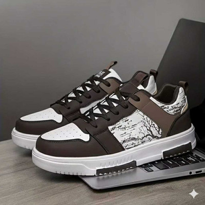 Socklines Men's Casual Shoes|Sneakers for Men|Texture Printed Shoes Sneakers For Men(Brown , 7)