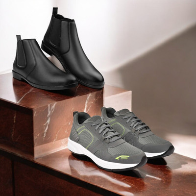 KRITON Trendy & Durable Men’s Boots – Perfect for Everyday Wear Boots For Men(Black, Grey , 9)