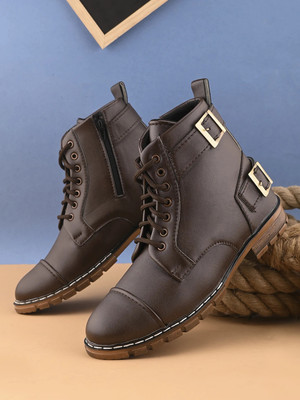 KILLER Men's Casual Outdoor High Top Lace Up Boots, Comfortable Hiking and Trekking Boots For Men(Brown , 8)