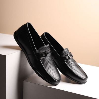 Hayes London Genuine Leather Formal Loafers, Lightweight & Comfortable Slip-On Shoes, Loafers For Men(Black , 6)