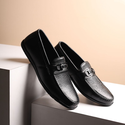 Hayes London Genuine Leather Formal Loafers, Lightweight & Comfortable Slip-On Shoes, Loafers For Men(Black , 9)