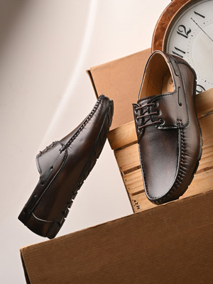 PROVOGUE Men’s Black Casual Boat Shoes – Soft Comfort Lace-Up Design Boat Shoes For Men(Brown , 9)