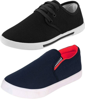 FOOTSTAIR Set of 2 Men's Casual/loafer/mocassion/sneaker/walking shoes Sneakers For Men(Blue, Black , 10)