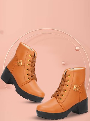 Deas Stylish and unique boots with Zipper pattern winter Boots For Women And Girls. Boots For Women(Tan)