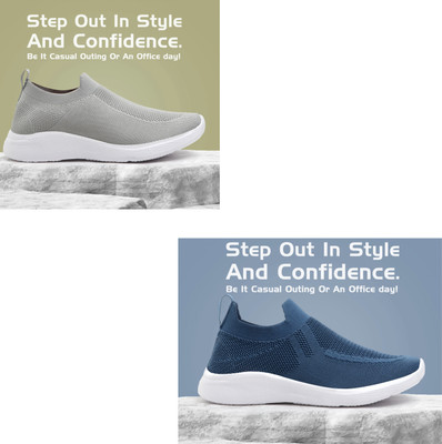Face Stylish Sports Shoes for Men – Ideal for Running, Gym & Training Sneakers For Men(Grey, Blue , 6)