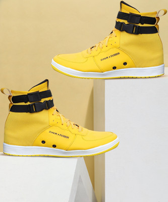Zixer Men's High Top Ankle Retro Air Original Sneakers || Boys Long Bike Riding Shoes High Tops For Men(Yellow , 7)