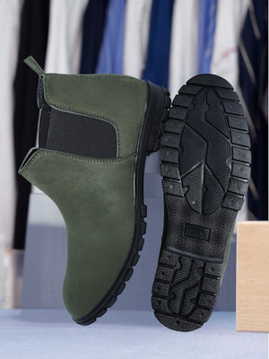 Zixer Formal Synthetic Leather Ankle Formal Shoes For Men High Top Formal Chelsea Slip On For Men(Green , 10)
