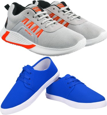 Free Kicks Combo of 2 FK - 444 & 201 Stylish Running Shoes For Men(Grey, Orange, Blue)