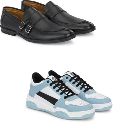 Walkivo Men’s Synthetic leather Shoes | Office & Party Wear Lace‑Up Design Lace Up For Men(Black, Blue, White , 9)