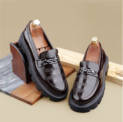 BXXY Men's Synthetic Material Brown Trendy Casual Loafers & Moccasion Buckle Shoes Loafers For Men(Brown , 7)