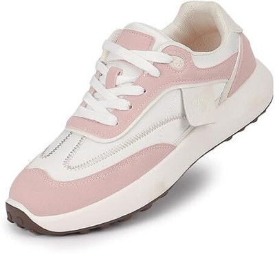 Marc Loire Chunky Lightweight Lace-Up Casual Shoes with Extra Cushioning Sneakers For Women(Pink, White , 8)