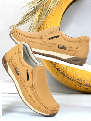 Step Feet Pure Leather Lifestyle Casuals For Men(Tan , 8)