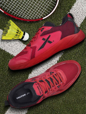 VECTOR X Luminous Elegant Design I Rubber Sole I Synthetic Upper With Mesh Tennis Court Badminton Shoes For Men(Red, Black , 7)