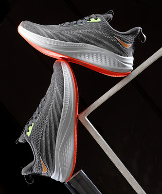 action BULLET-1101 Light Weight,Comfortable,Trendy, Synthetic Leather Running Shoes For Men(Grey, Orange , 9)