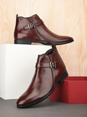 JCOXY Formal chelsee | Leather Chelsea Boot| Biker | Zip Chelsea Boots For Men(Brown , 9)