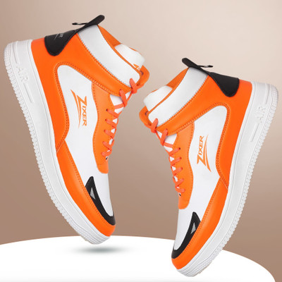 Zixer High Ankle Casual Shoes For Men Chunky Fashion Boots For Boys| Dancing Shoes Sneakers For Men(Orange, White , 11)